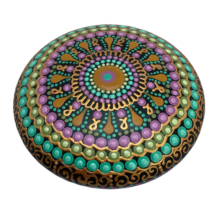 Mandala Steen Dot Art Roze, Mintgroen en Goud 