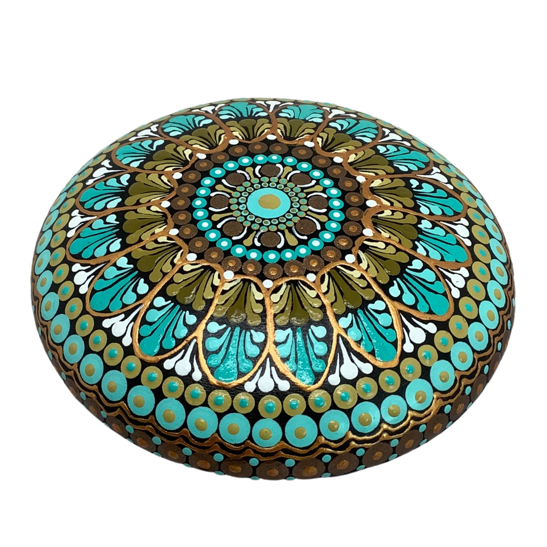 Mandala Stone Mint Green, Olive, White and Gold medium