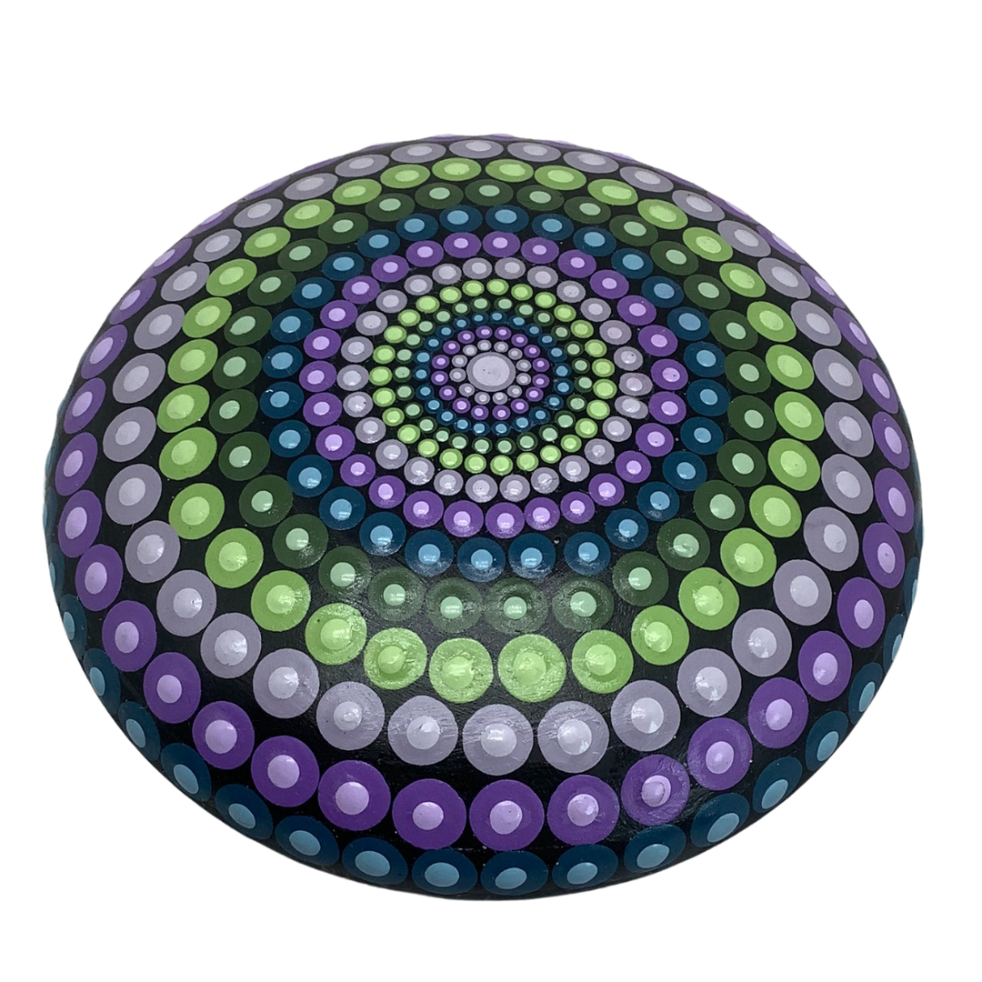 Mandala Stone Dot Art Purple, Green and Blue medium