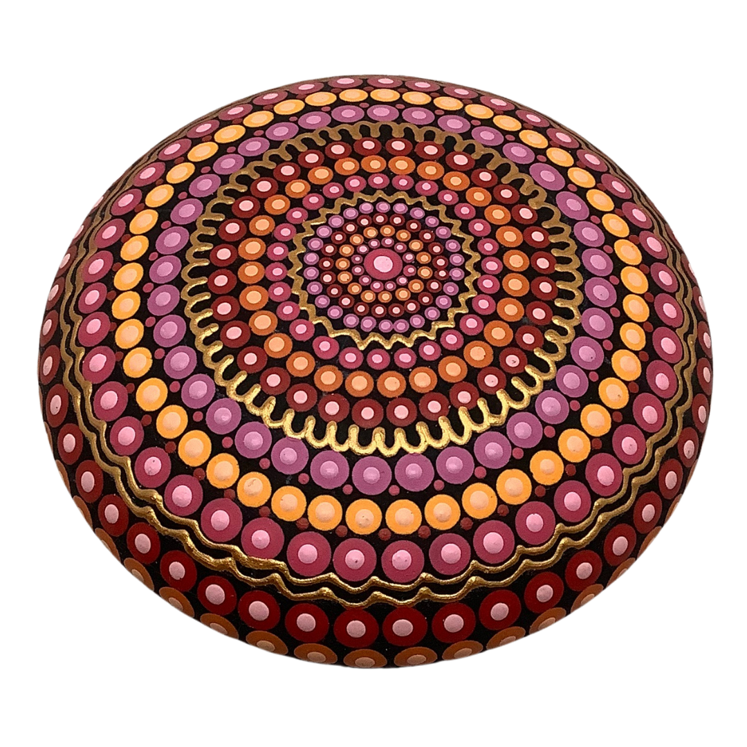 Dotart Mandala-Steen in roze, oranje, rood en goud