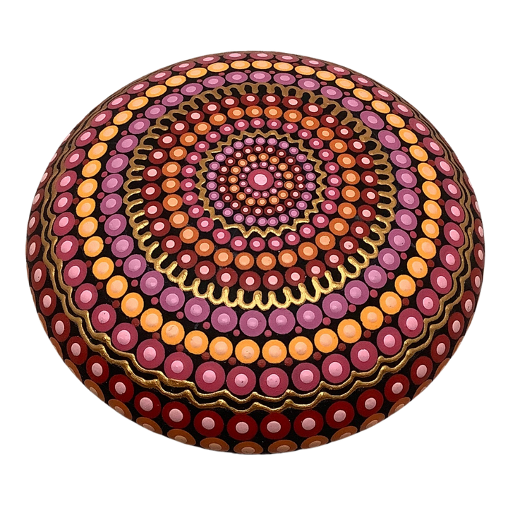 Dotart Mandala-Steen in roze, oranje, rood en goud