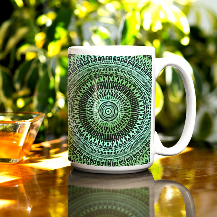 Whispers of Nature: Green & Blue Mandala Mug