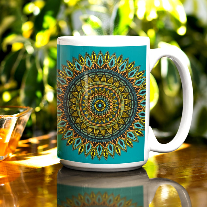 Eastern Blue Mandala Mug with intricate Southwest-inspired design