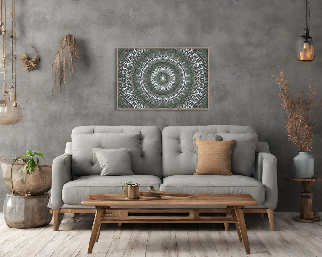 horizontal poster mandala design in dark green from MandalaStone