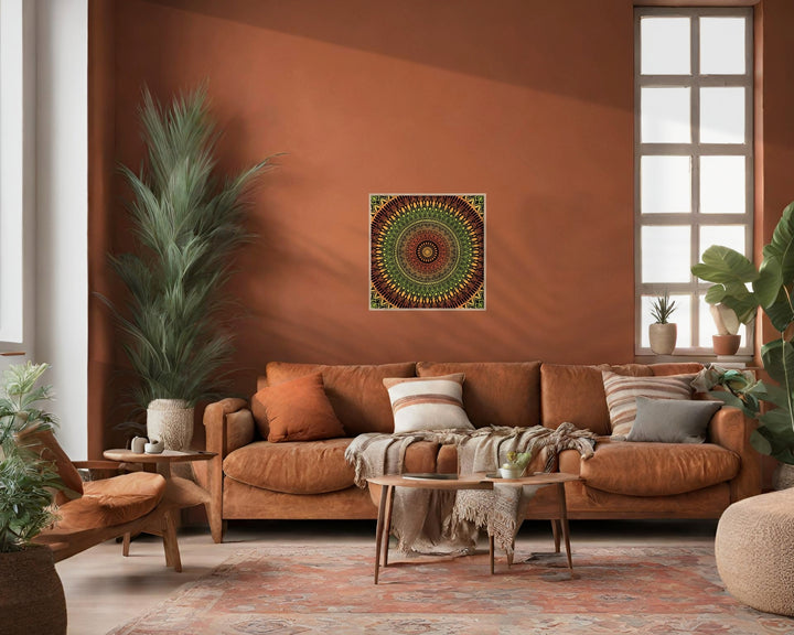 Square poster Mandala Design in Rust, Green and Oker