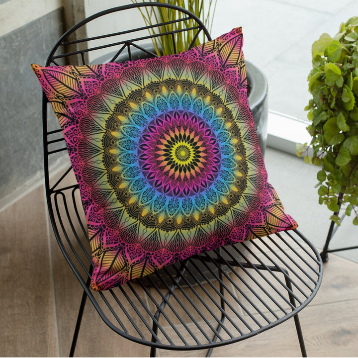 Pillow Case Mandala Design in Turquoise, Pink and Sand