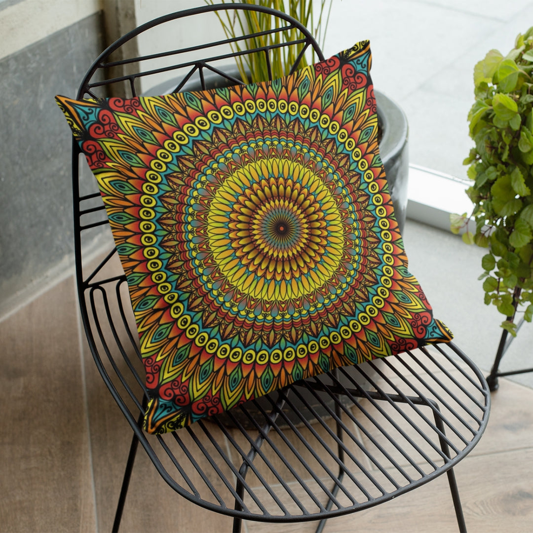 Yellow Rust Blue Pillow Cover | Mandala Pillow Cover | Mandala Stone