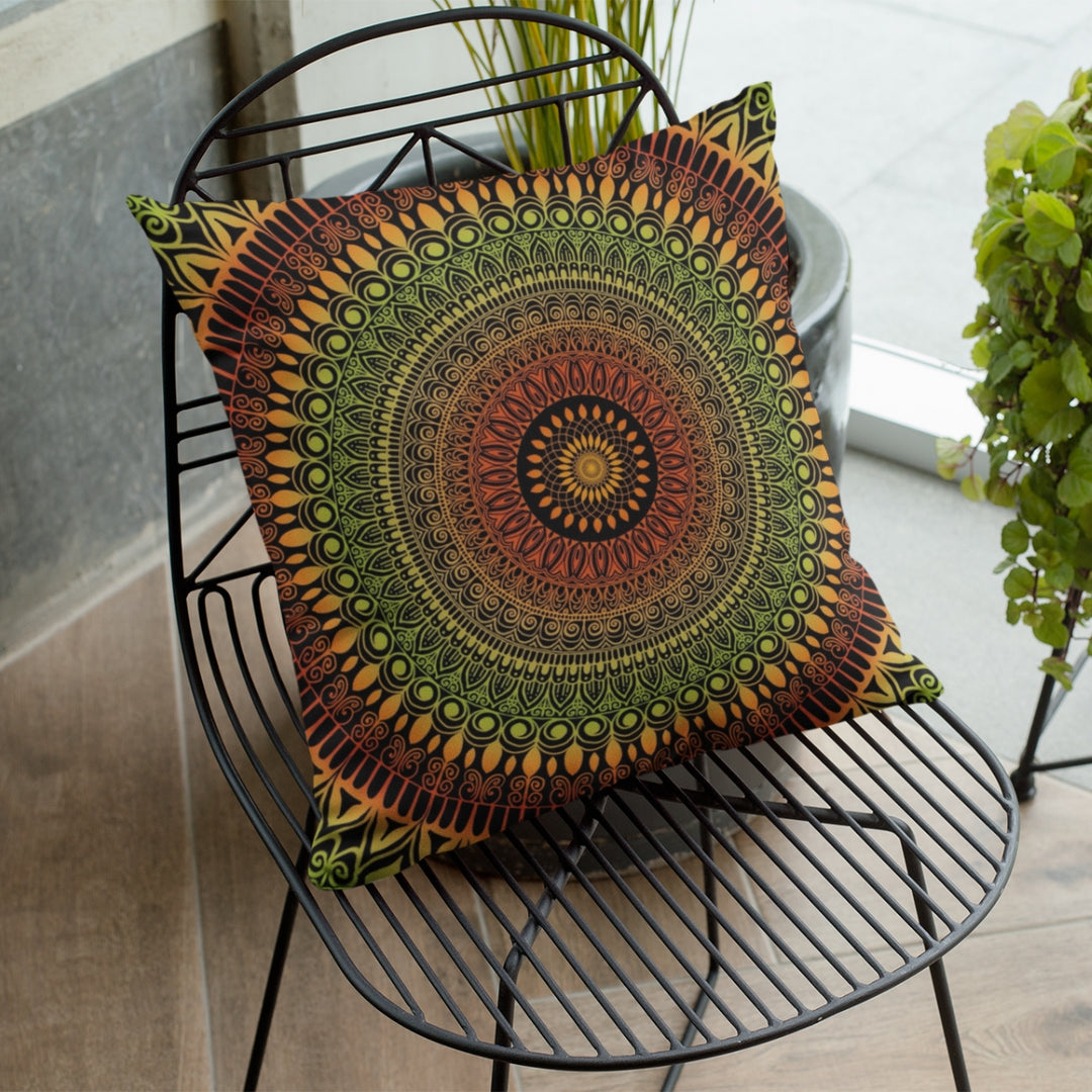 Pillow Case Mandala Henna Design in Green and Brown