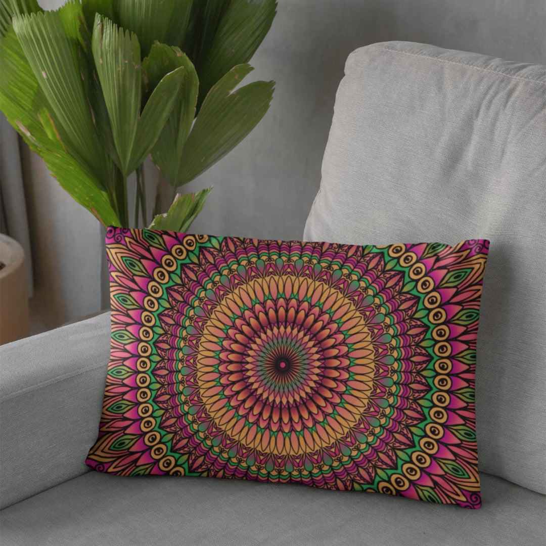 Pillow Case Mandala Petals in Pink, Orange and Green