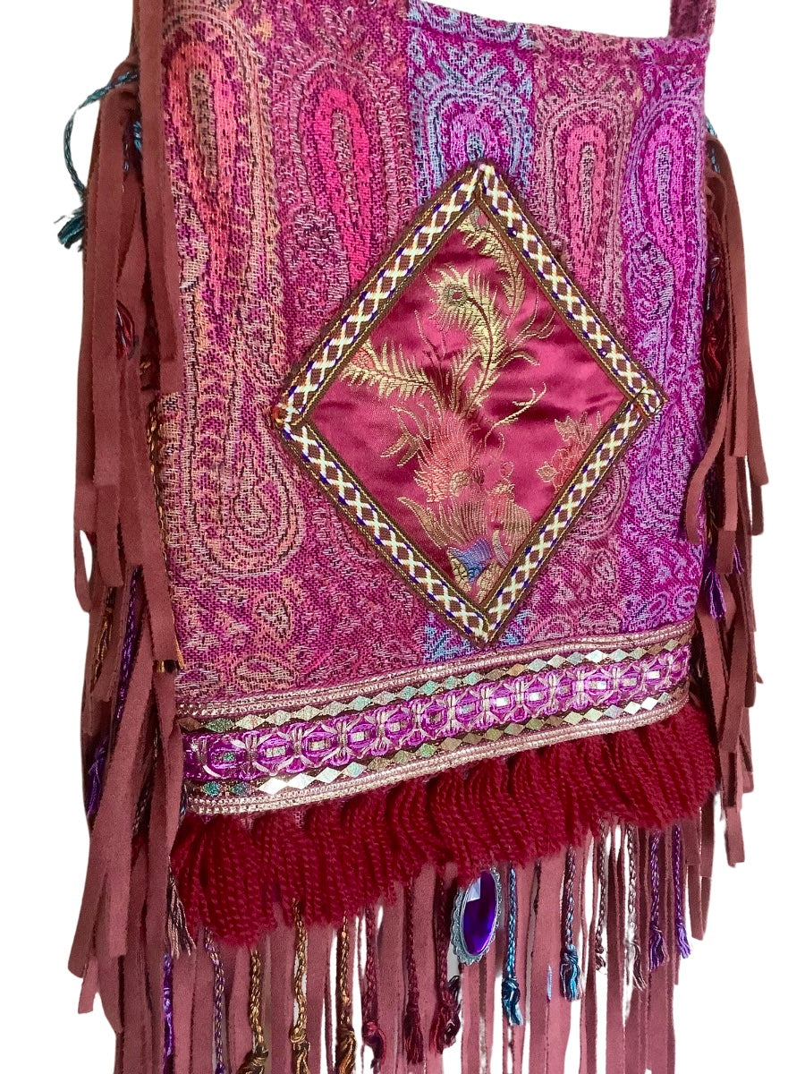 Boho Chic Fringe Bag Purple and Pinks