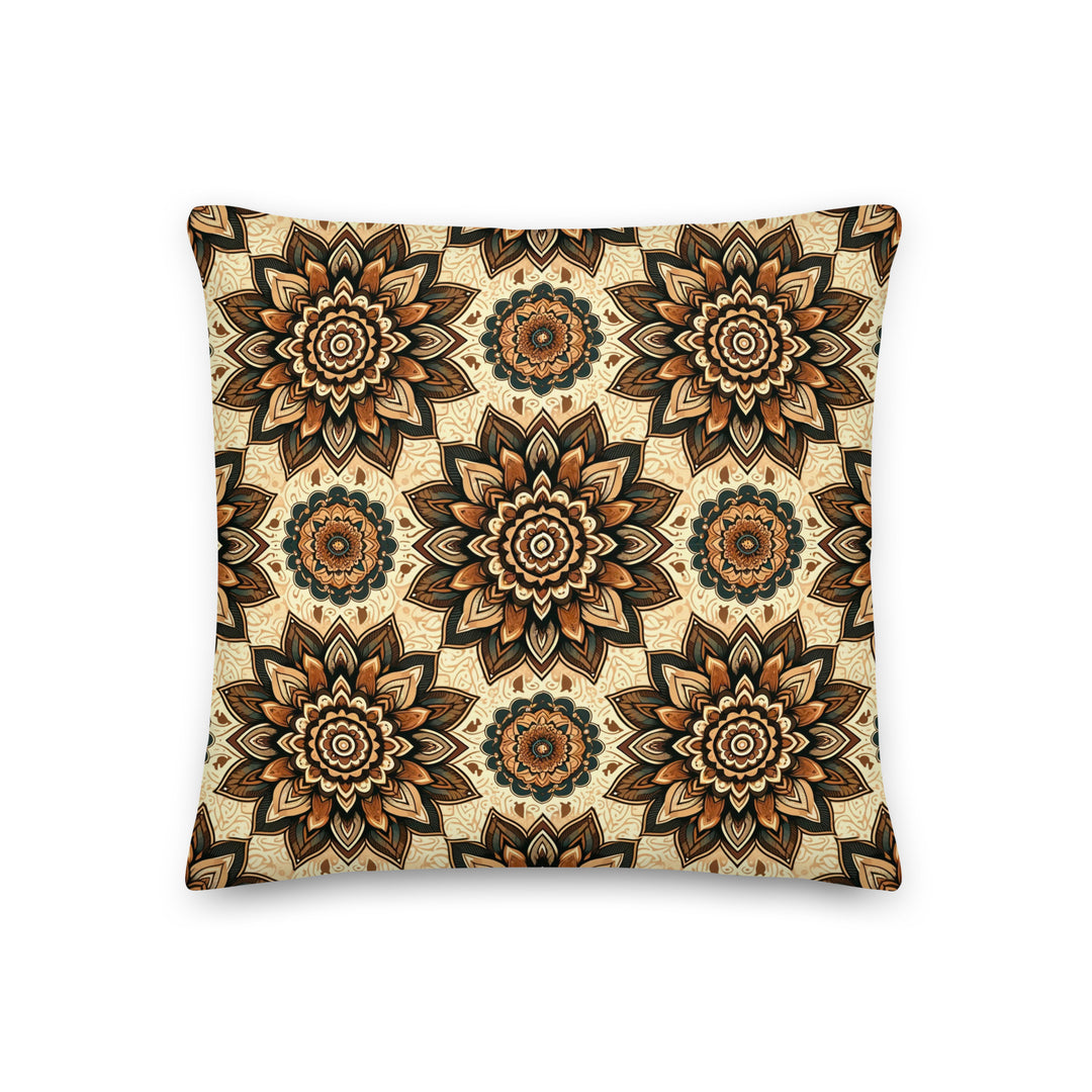 Decorative pillow with intricate earth tone mandala pattern