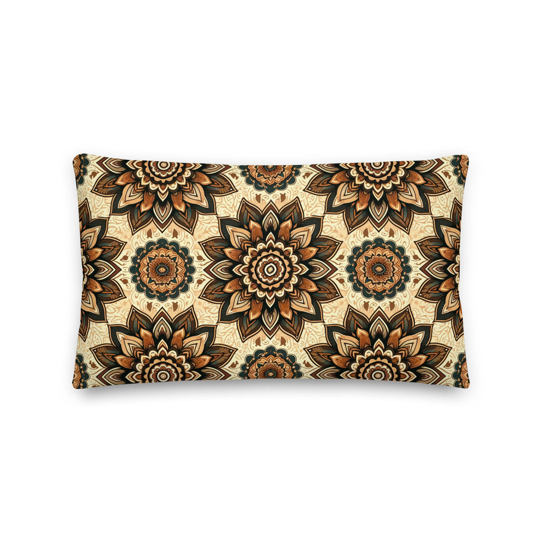 Decorative pillow with intricate earth tone mandala pattern