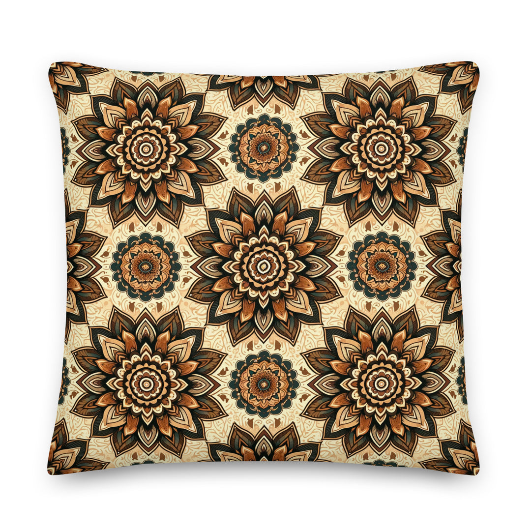 Decorative pillow with intricate earth tone mandala pattern