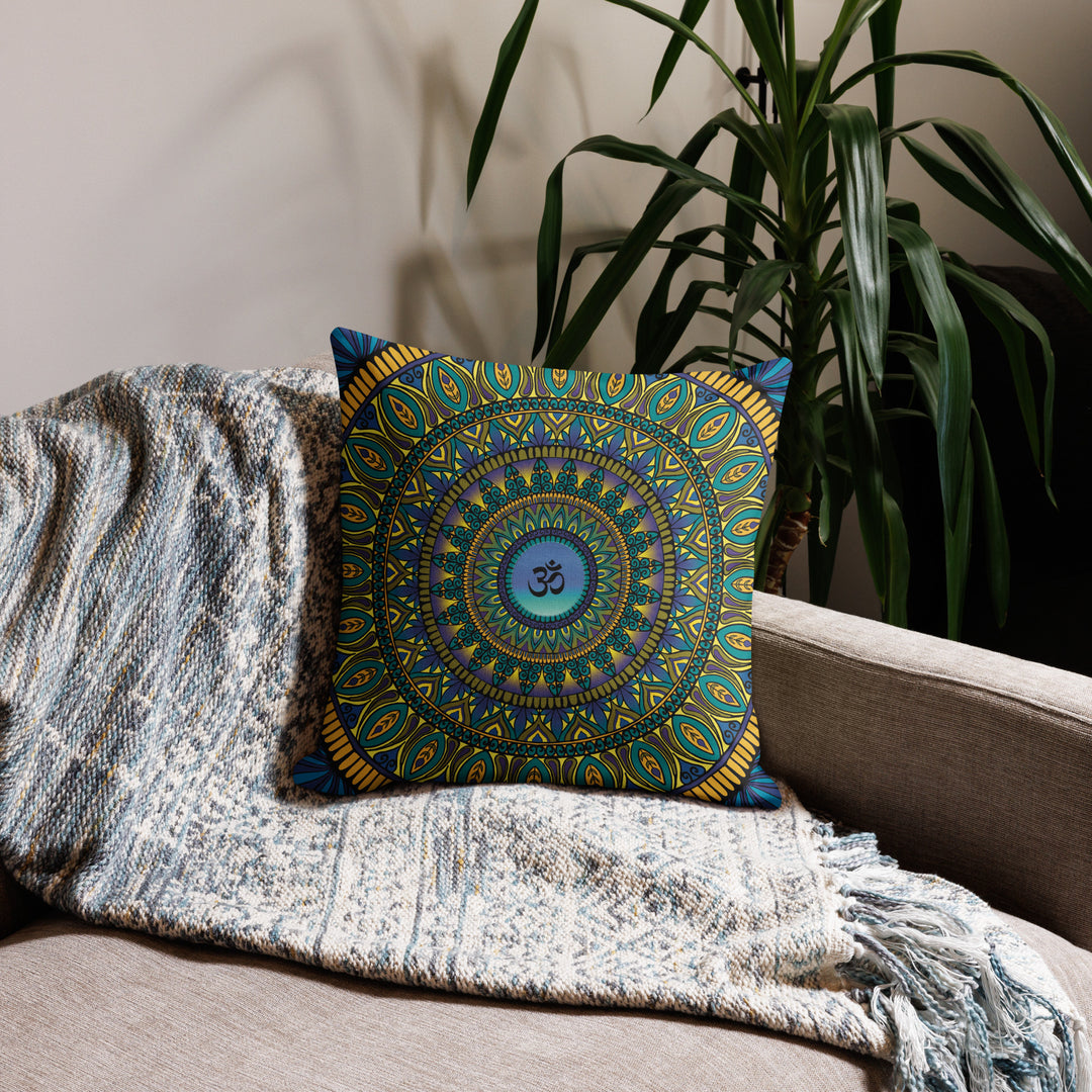 Pillow Case Mandala Ohm in Purple, Blue and Yellow