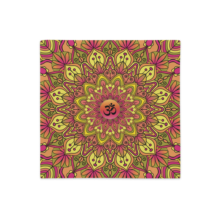 Pillow Case Mandala Ohm in Pink, Green and Soft Yellow