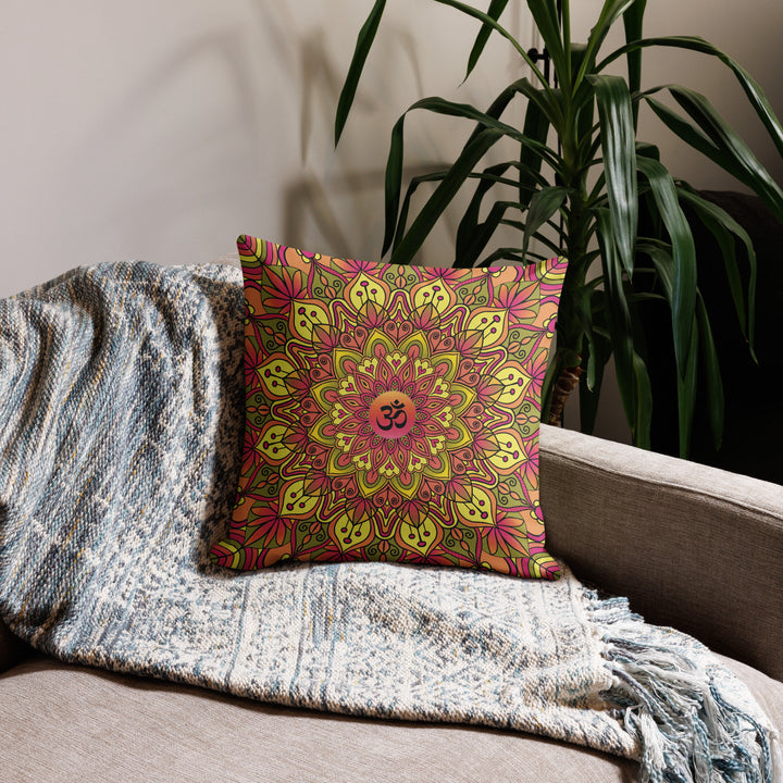 Pillow Case Mandala Ohm in Pink, Green and Soft Yellow