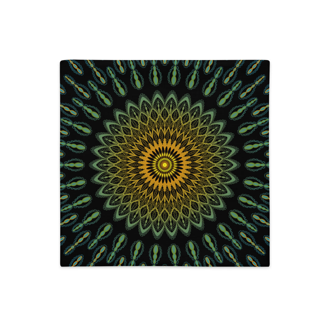 Garden Charisma: Green and Yellow Mandala Embellished Pillow Cover