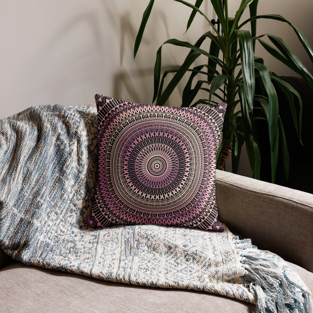 Graceful Mandala Pillow Cover, Henna Design Soft Pink