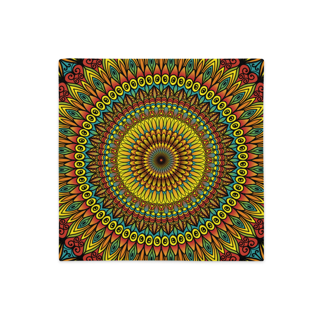 Yellow Rust Blue Pillow Cover | Mandala Pillow Cover | Mandala Stone