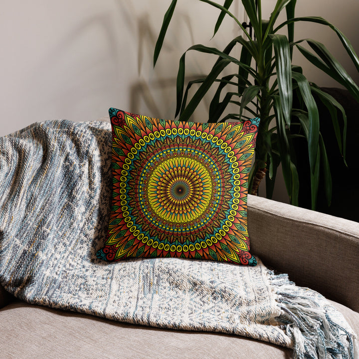 Yellow Rust Blue Pillow Cover | Mandala Pillow Cover | Mandala Stone