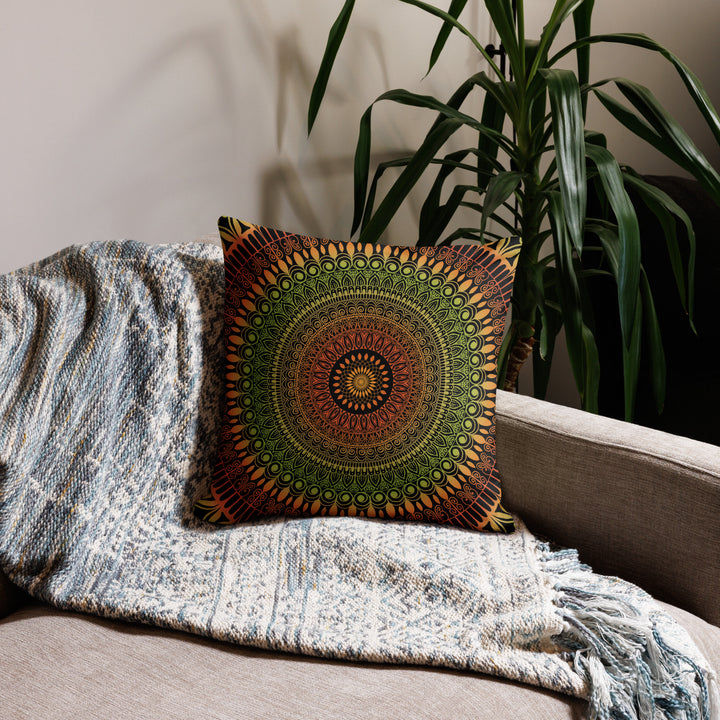 Pillow Case Mandala Henna Design in Green and Brown