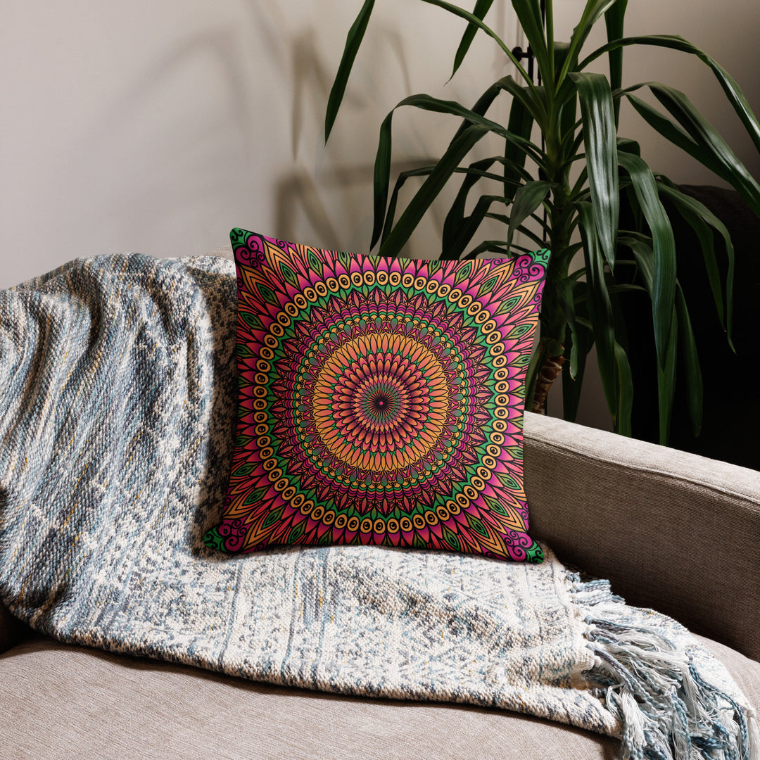 Pillow Case Mandala Petals in Pink, Orange and Green