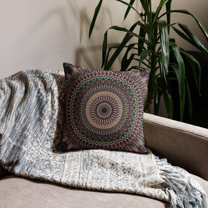 Pillow Case Mandala Petals in Green and Pink