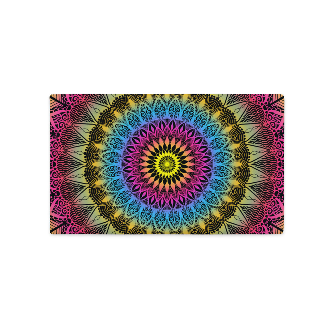 Color Burst: Vibrant Mandala Pillow Cover in Pink, Blue & Yellow