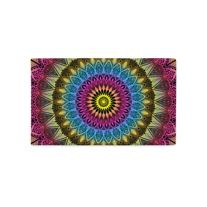 Color Burst: Vibrant Mandala Pillow Cover in Pink, Blue & Yellow