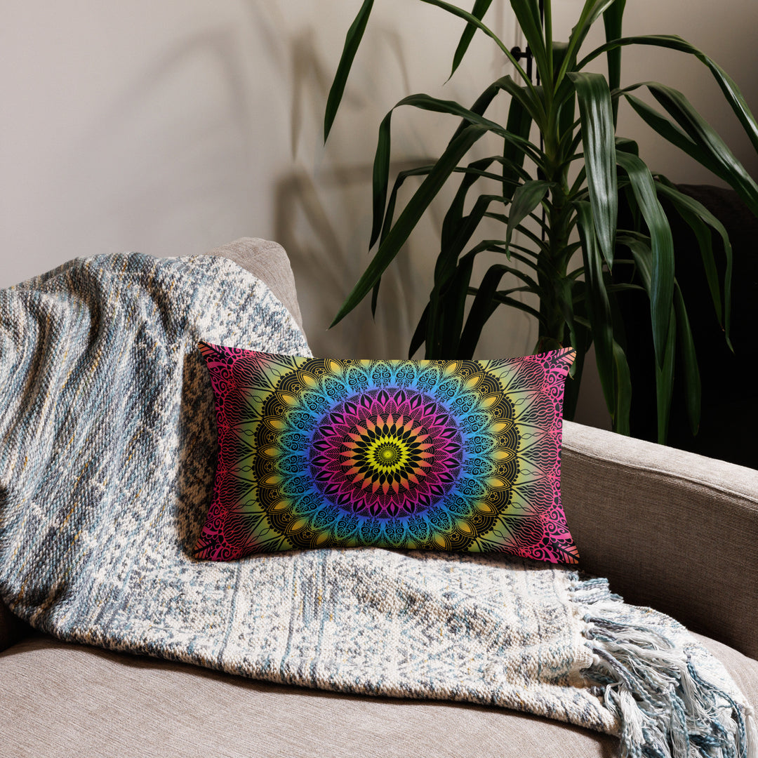 Pillow Case Mandala Design in Turquoise, Pink and Sand