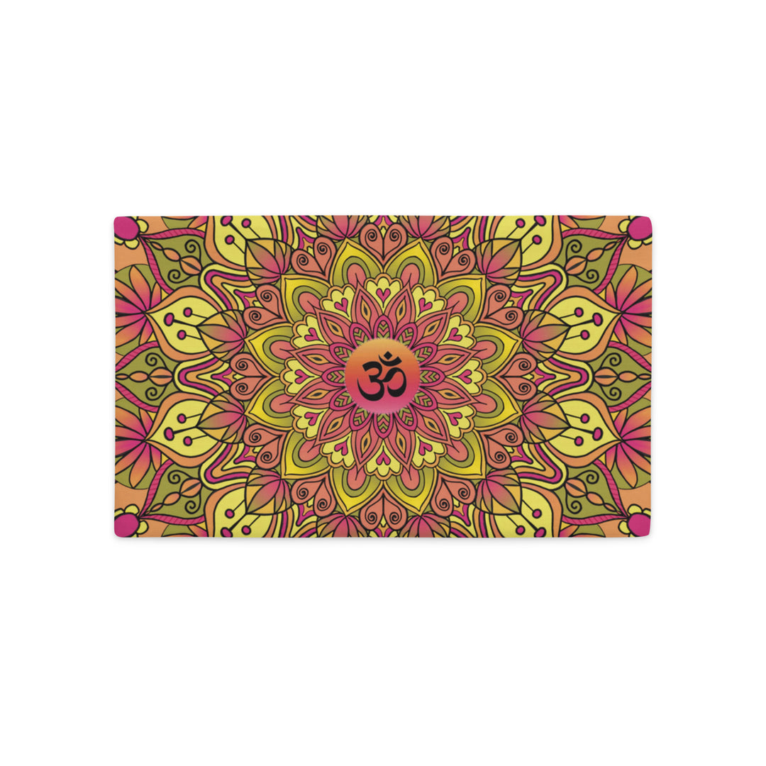 Pillow Case Mandala Ohm in Pink, Green and Soft Yellow