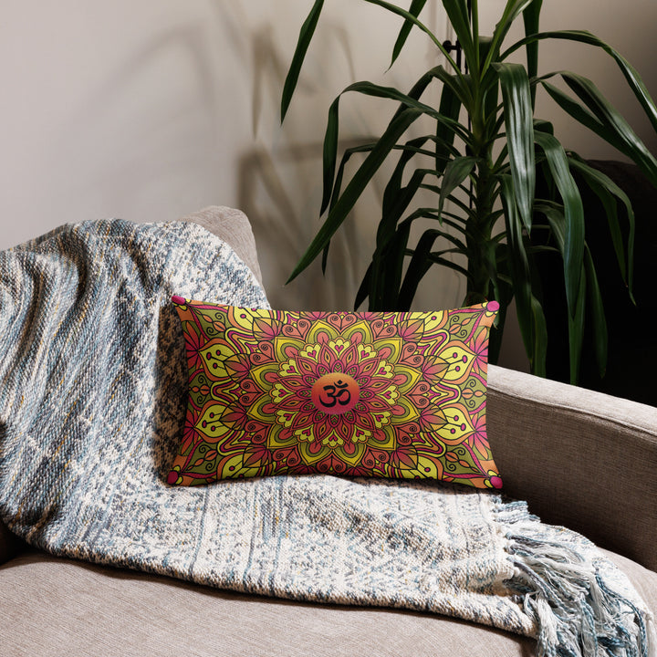 Pillow Case Mandala Ohm in Pink, Green and Soft Yellow