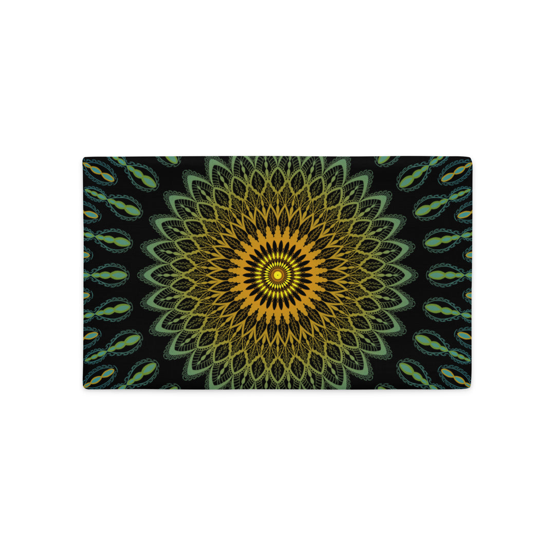 Garden Charisma: Green and Yellow Mandala Embellished Pillow Cover