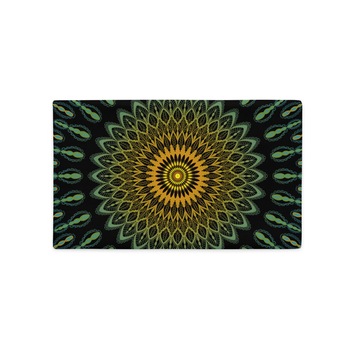 Garden Charisma: Green and Yellow Mandala Embellished Pillow Cover