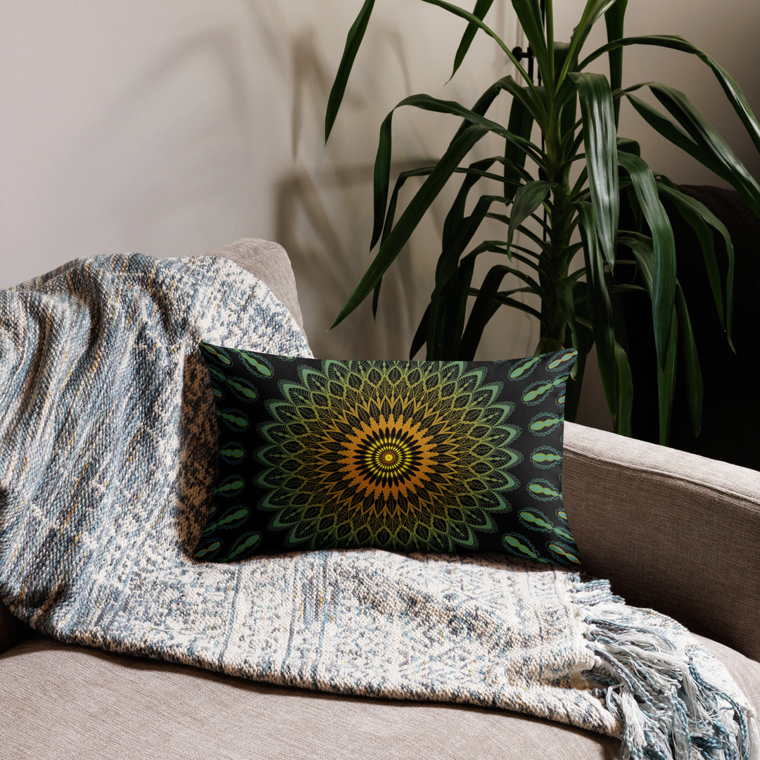 Garden Charisma: Green and Yellow Mandala Embellished Pillow Cover