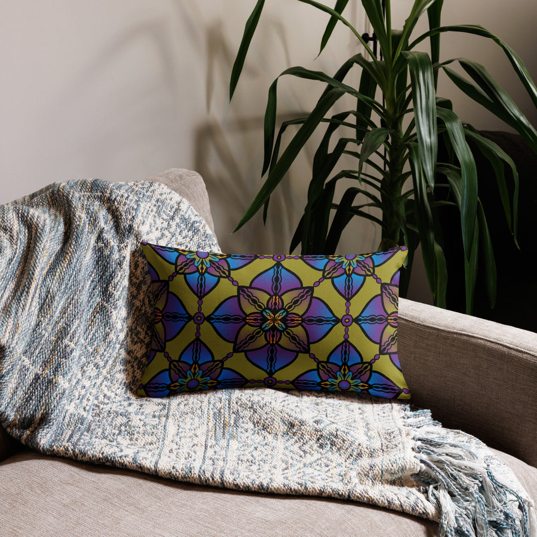 Pillow Case in Mandala Pattern Blue, Purple and Gold