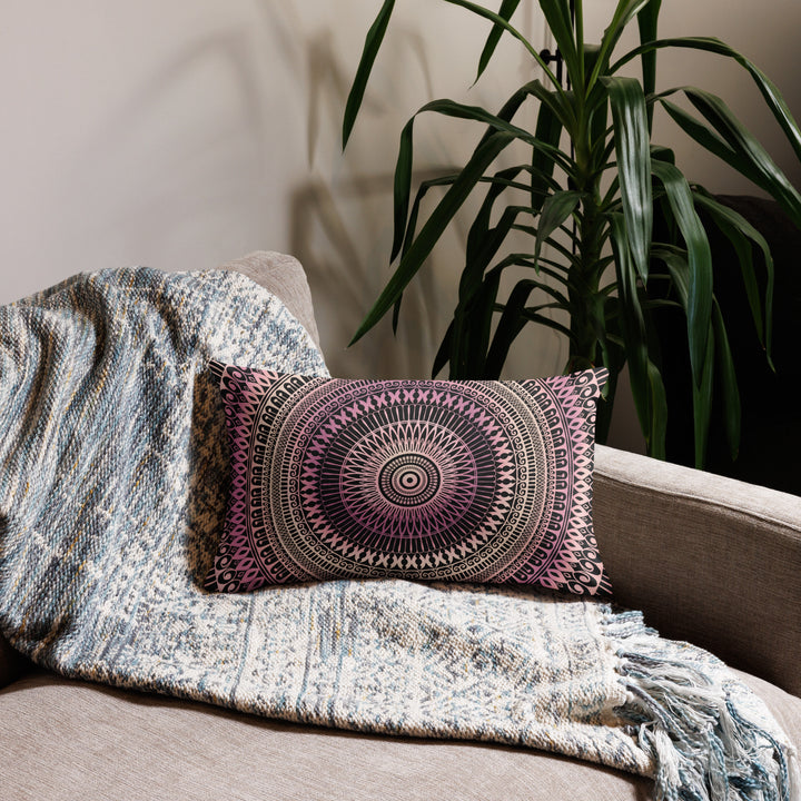 Graceful Mandala Pillow Cover, Henna Design Soft Pink