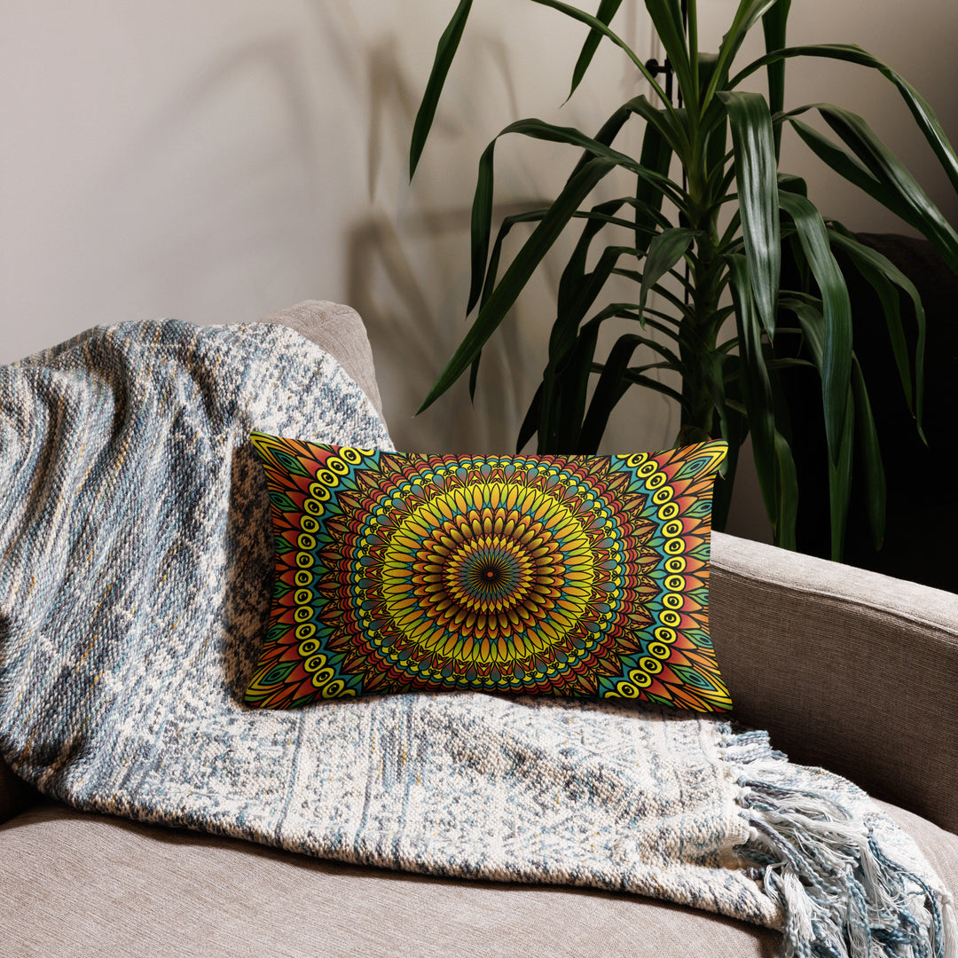 Yellow Rust Blue Pillow Cover | Mandala Pillow Cover | Mandala Stone