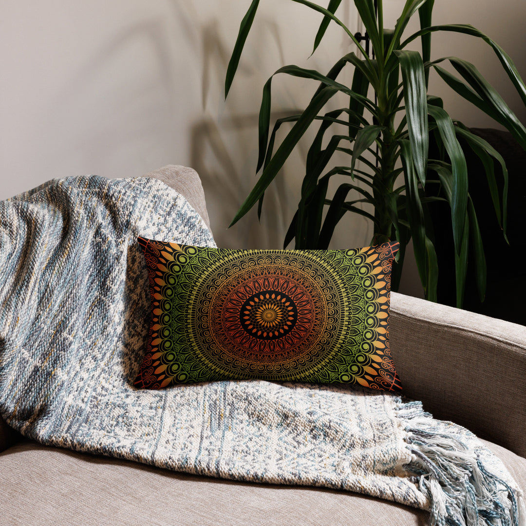 Pillow Case Mandala Henna Design in Green and Brown