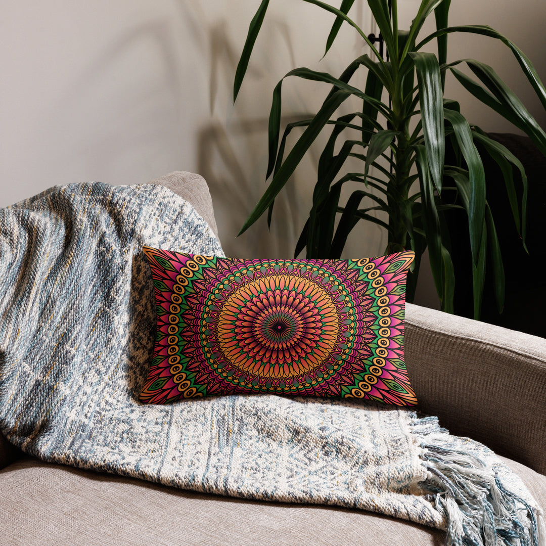 Pillow Case Mandala Petals in Pink, Orange and Green