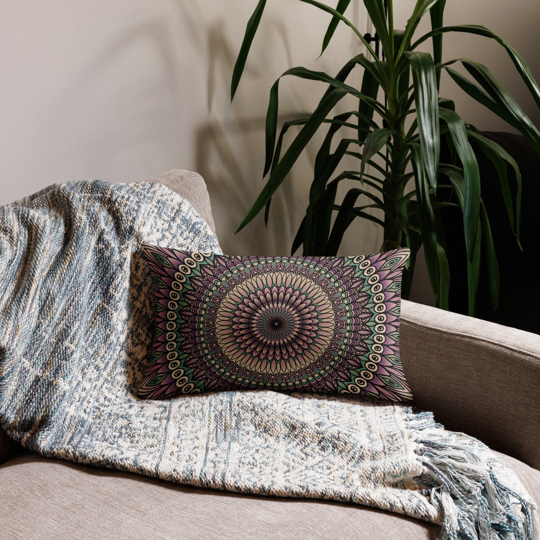 Pillow Case Mandala Petals in Green and Pink