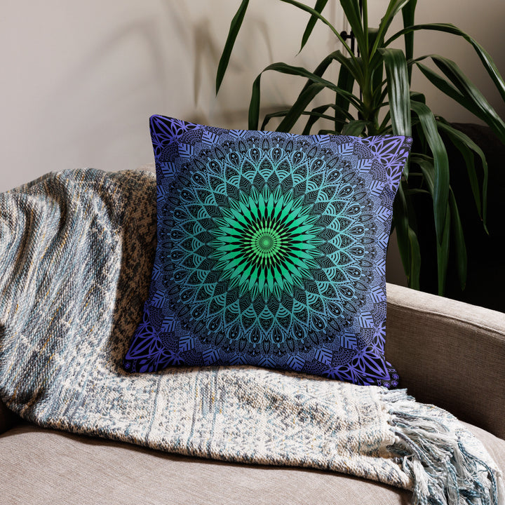 Purple Rain: Mandala Pillow Cover in Purple & Mintgreen