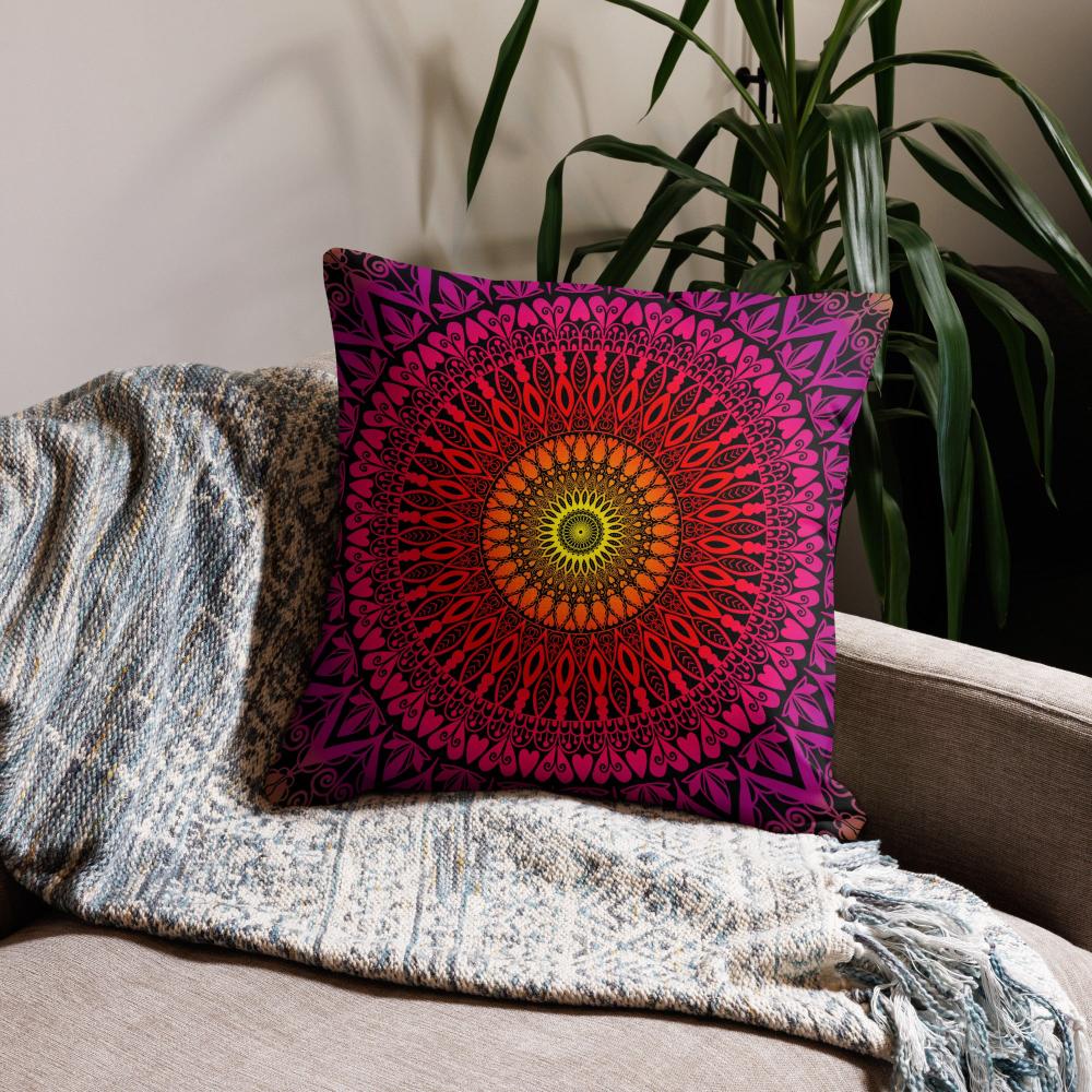 Golden Horizon: Mandala Pillow Cover in Sunset-Inspired Warm Colors