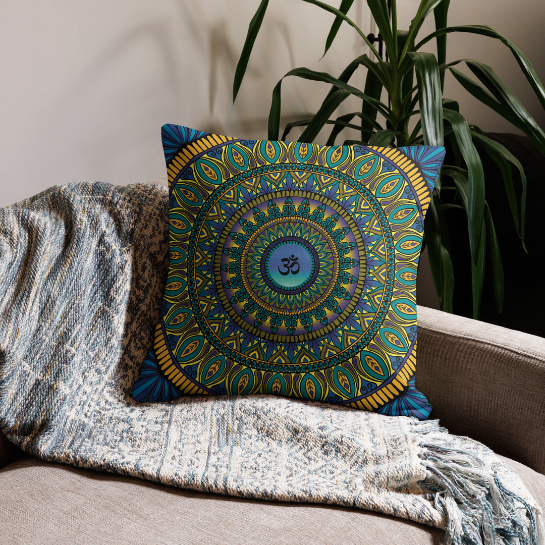 Sacred Serenity:  Mandala Pillow Cover with Ohm Symbol