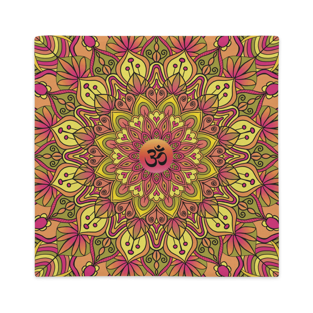 Pillow Case Mandala Ohm in Pink, Green and Soft Yellow