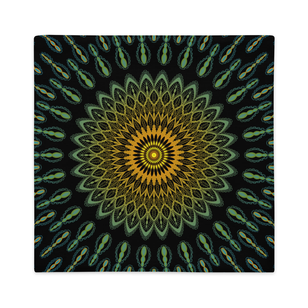 Garden Charisma: Green and Yellow Mandala Embellished Pillow Cover