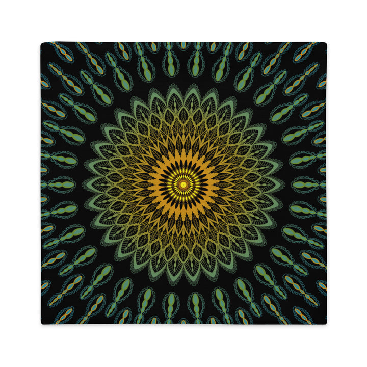 Garden Charisma: Green and Yellow Mandala Embellished Pillow Cover