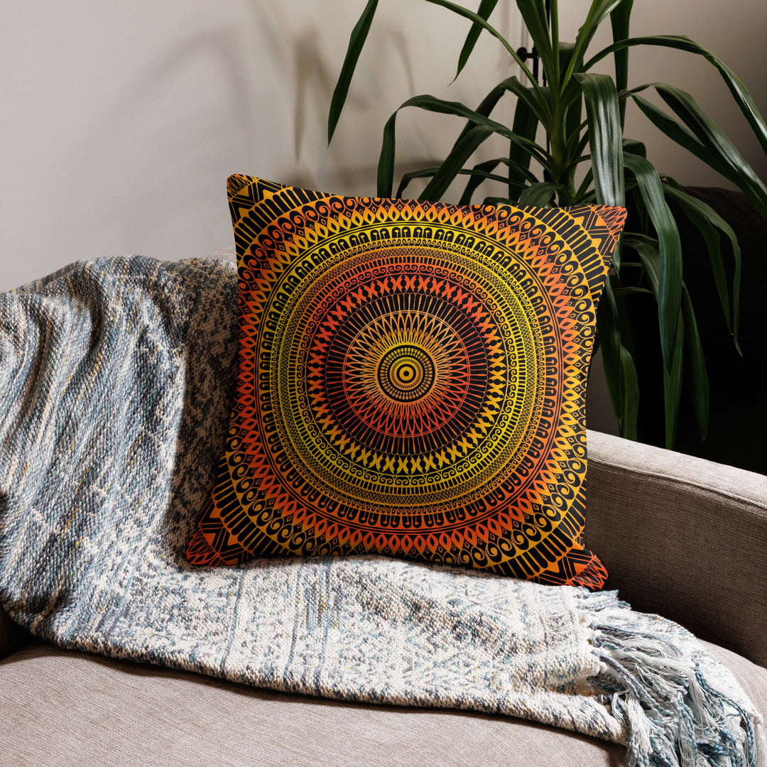 Sunshine Fusion: Bright Yellow and Orange Mandala Pillow Cover