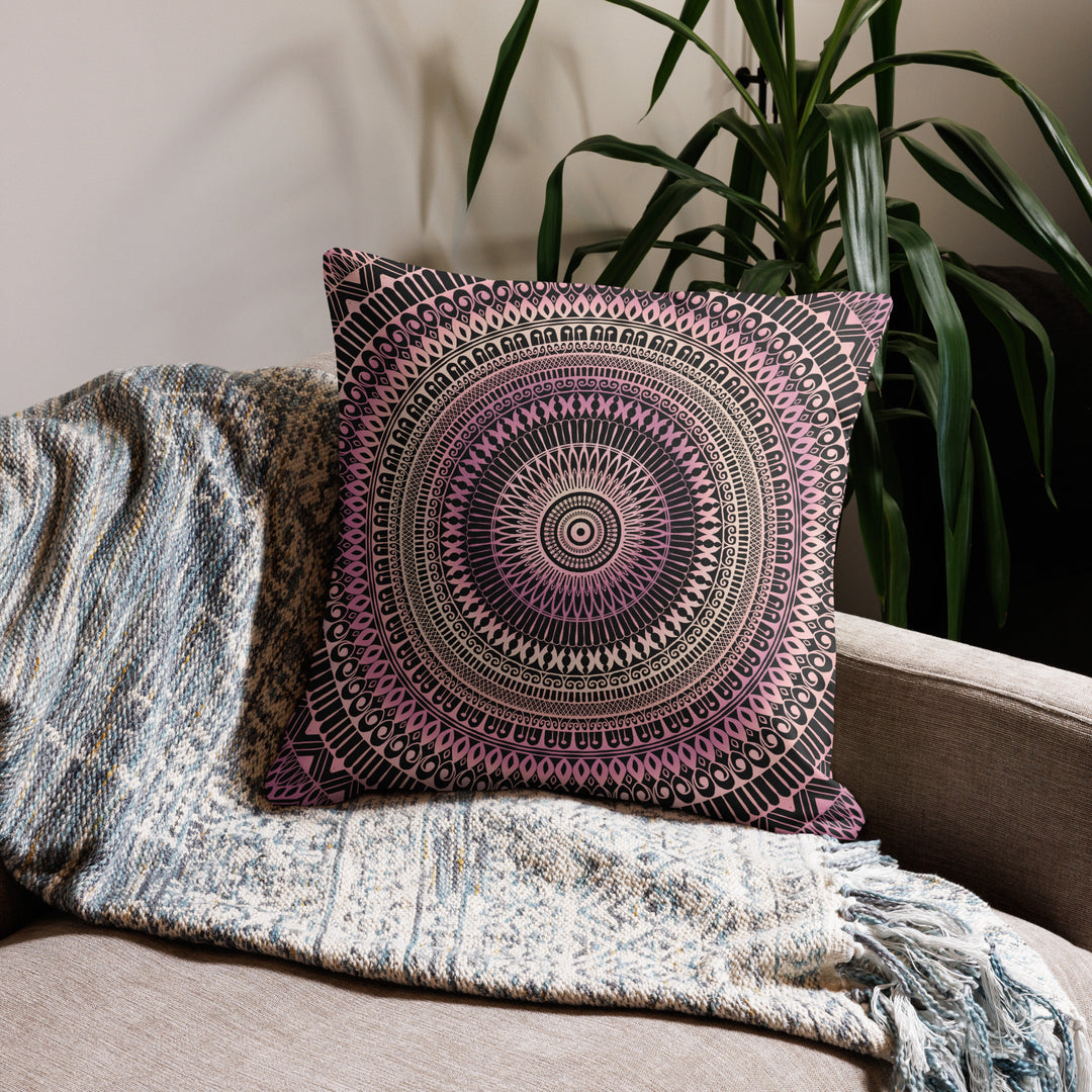 Graceful Mandala Pillow Cover, Henna Design Soft Pink