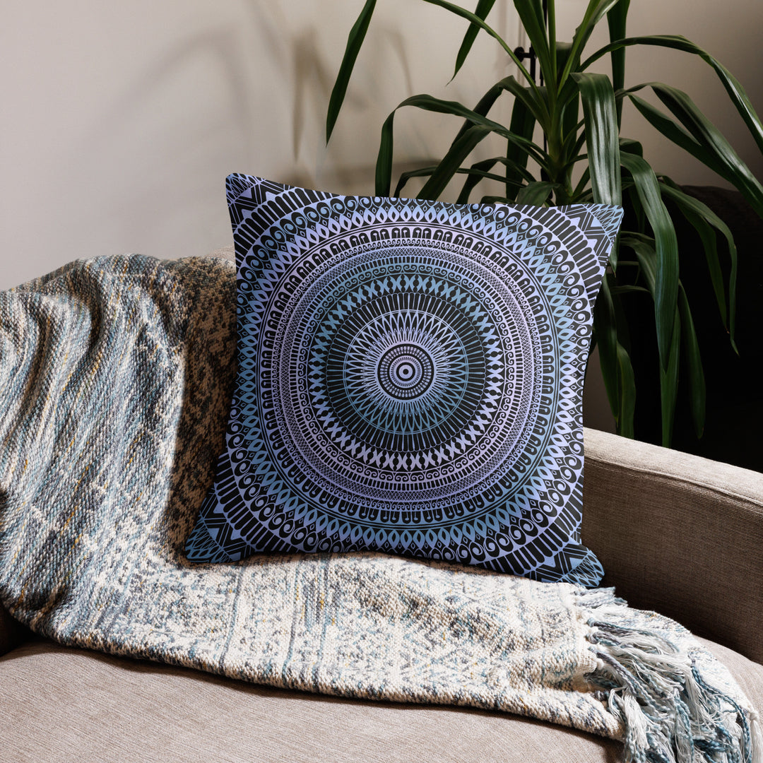 Icy Whispers: Mandala Pillow Cover in Subtle Pink and Blue